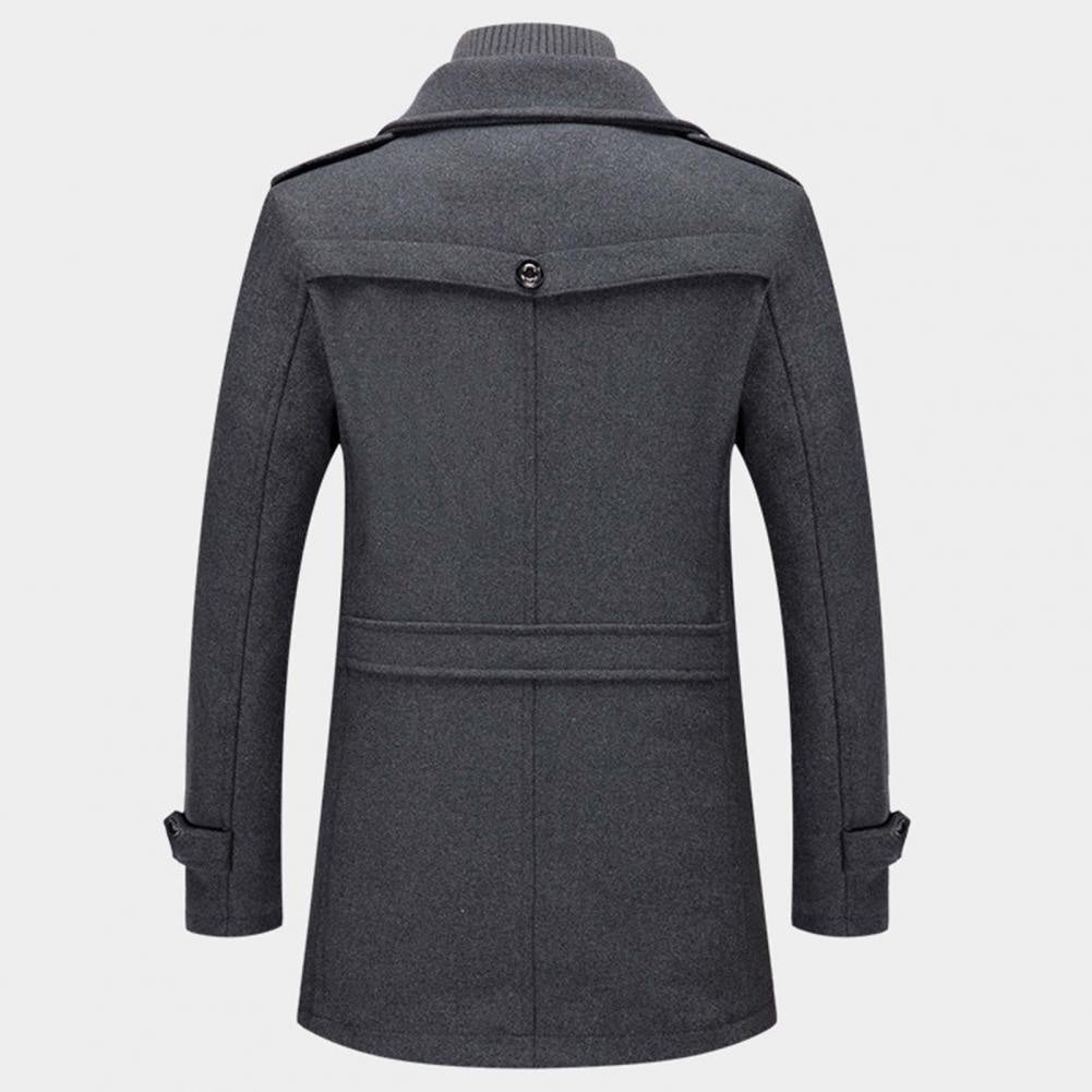 Men's Long Wool Blend Winter Coat Notch Lapel Button Front