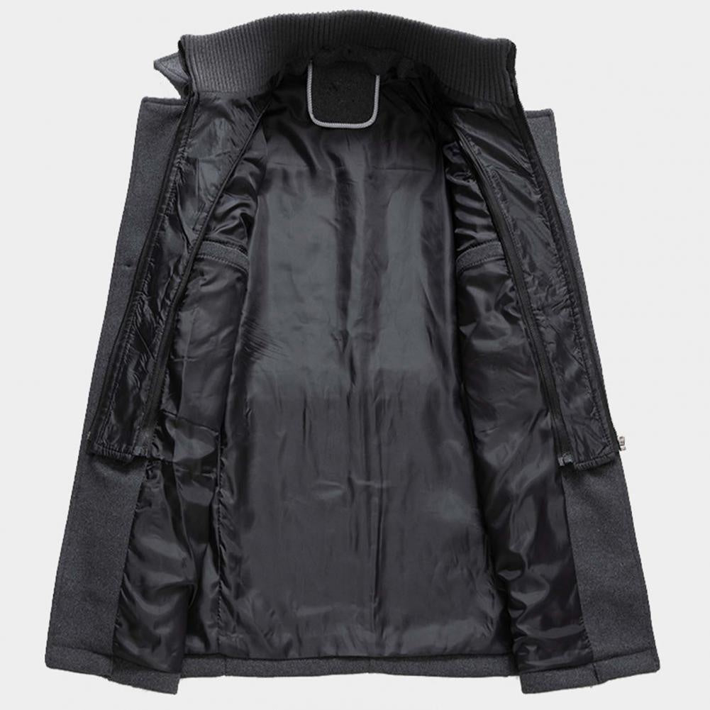 Men's Long Wool Blend Winter Coat Notch Lapel Button Front
