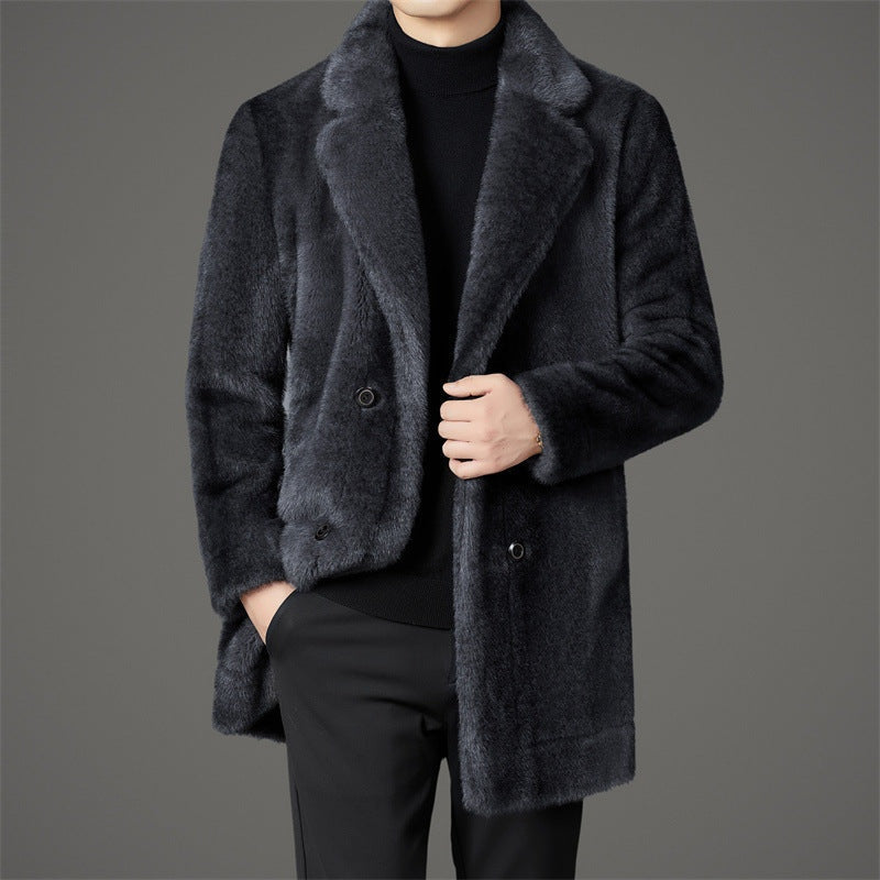 Men's Long Winter Faux Fur Coat Lapel Collar