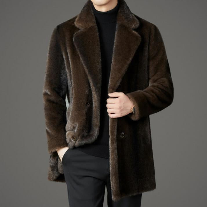 Men's Long Winter Faux Fur Coat Lapel Collar