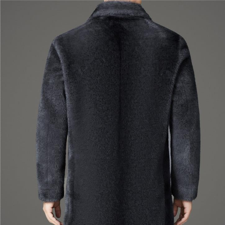 Men's Long Winter Faux Fur Coat Lapel Collar