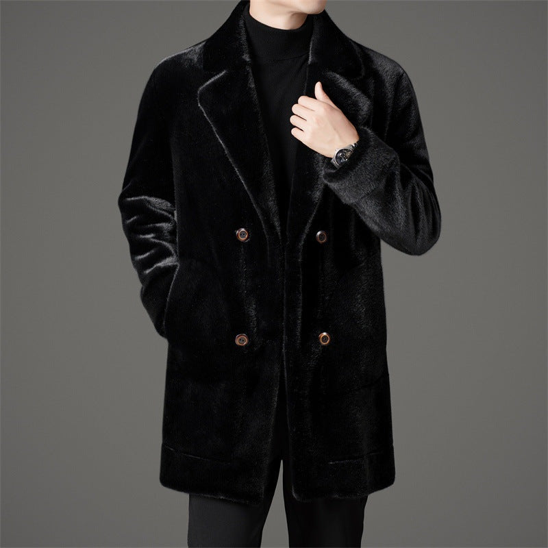 Men's Long Winter Faux Fur Coat Lapel Collar