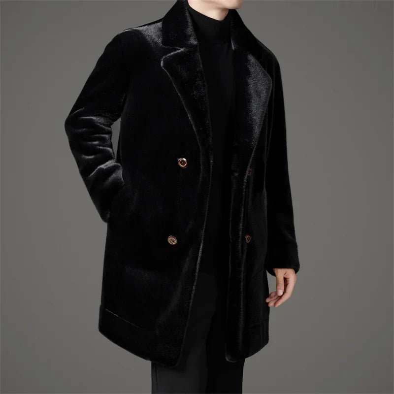 Men's Long Winter Faux Fur Coat Lapel Collar