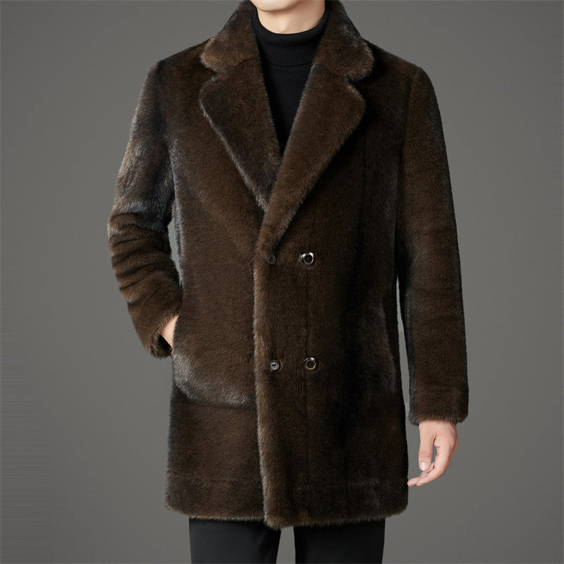Men's Long Winter Faux Fur Coat Lapel Collar