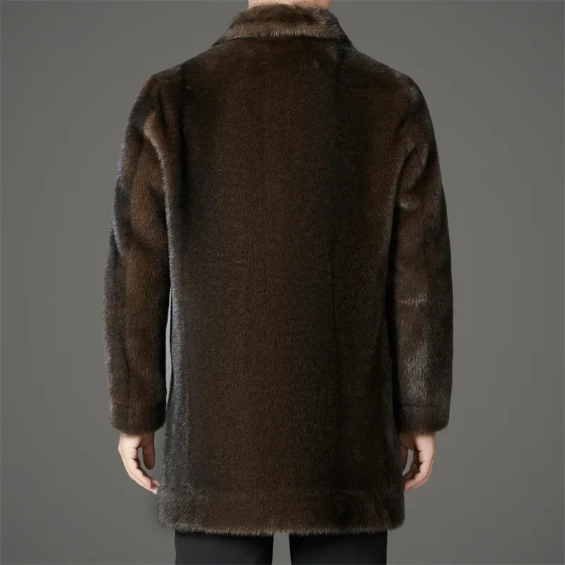 Men's Long Winter Faux Fur Coat Lapel Collar