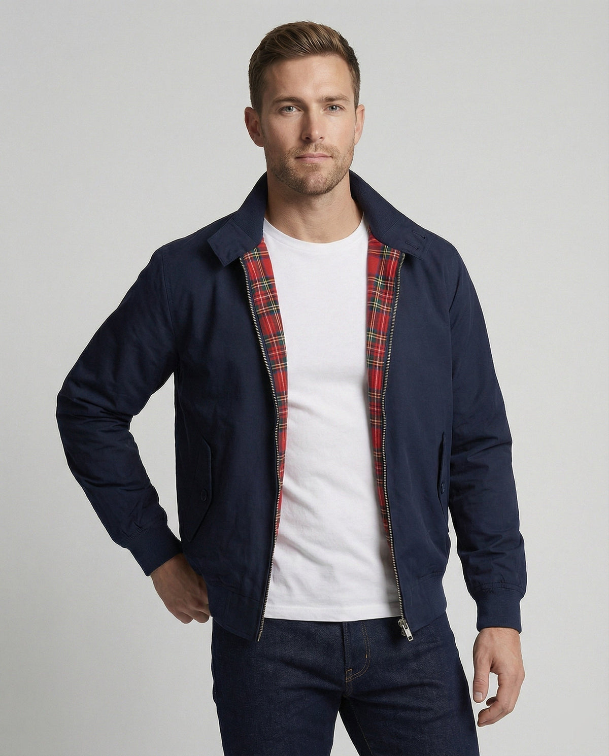 Brett | Men's Harrington Jacket Plaid Lined Zip Up