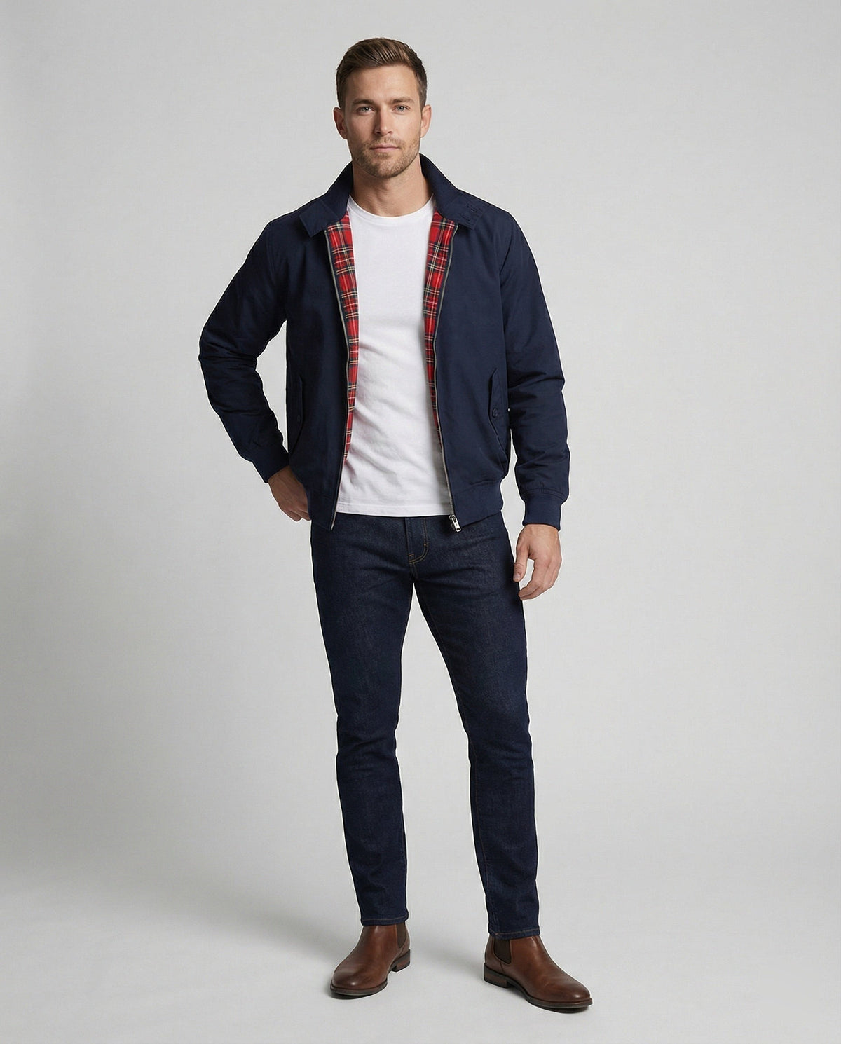 Brett | Men's Harrington Jacket Plaid Lined Zip Up