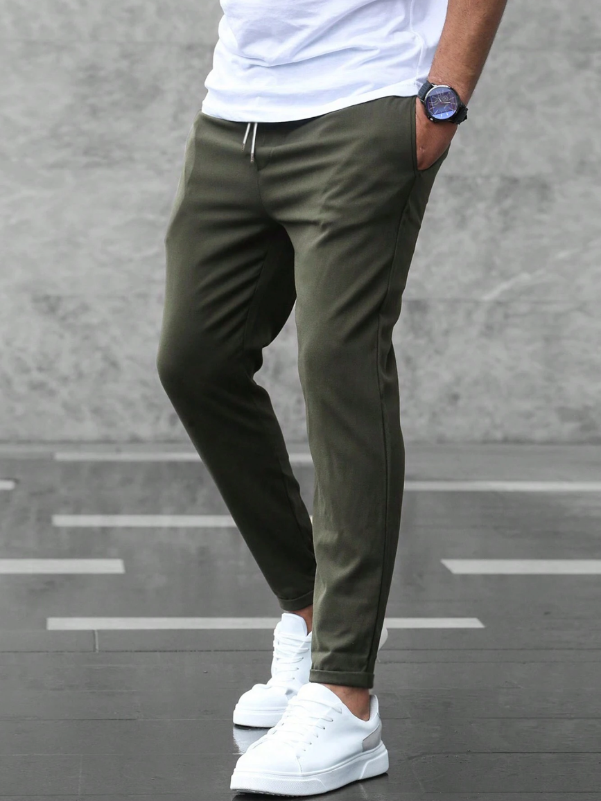 William | Men's Slim Fit Chino Pants Elastic Waist Drawstring