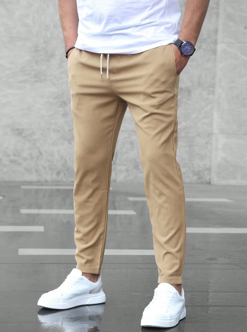 William | Men's Slim Fit Chino Pants Elastic Waist Drawstring