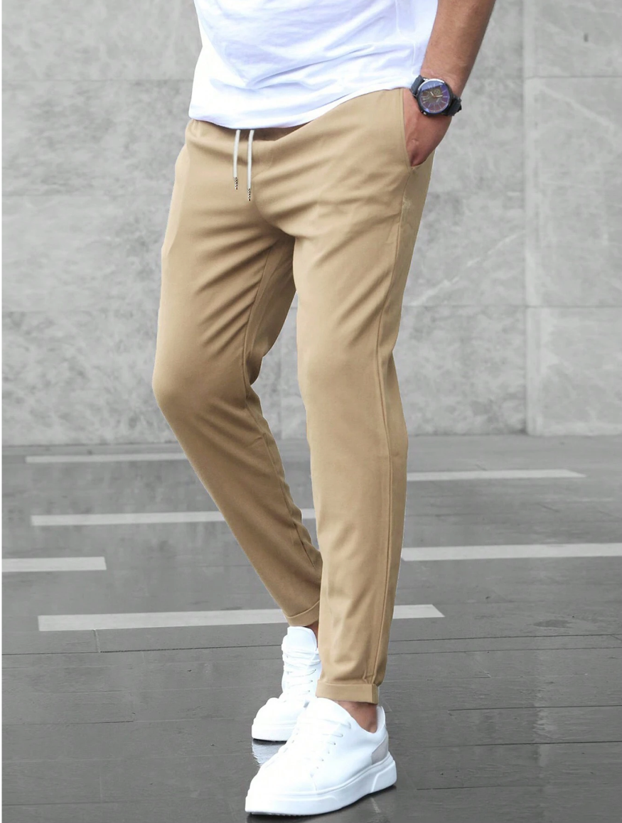 William | Men's Slim Fit Chino Pants Elastic Waist Drawstring