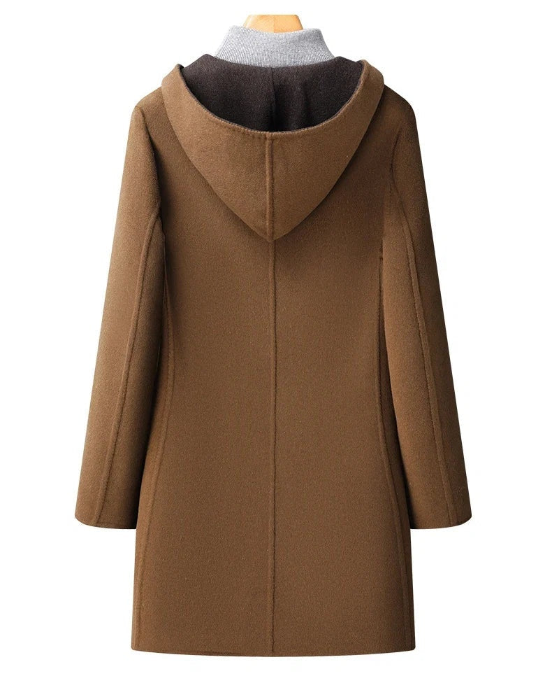 William | Men's Long Hooded Wool Blend Winter Coat Double Faced
