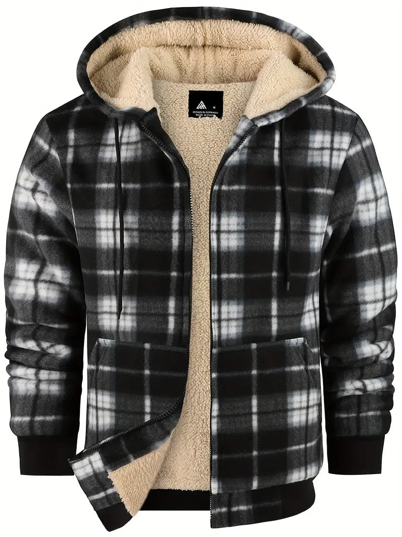 Men's Plaid Sherpa Jacket Hooded Winter Flannel