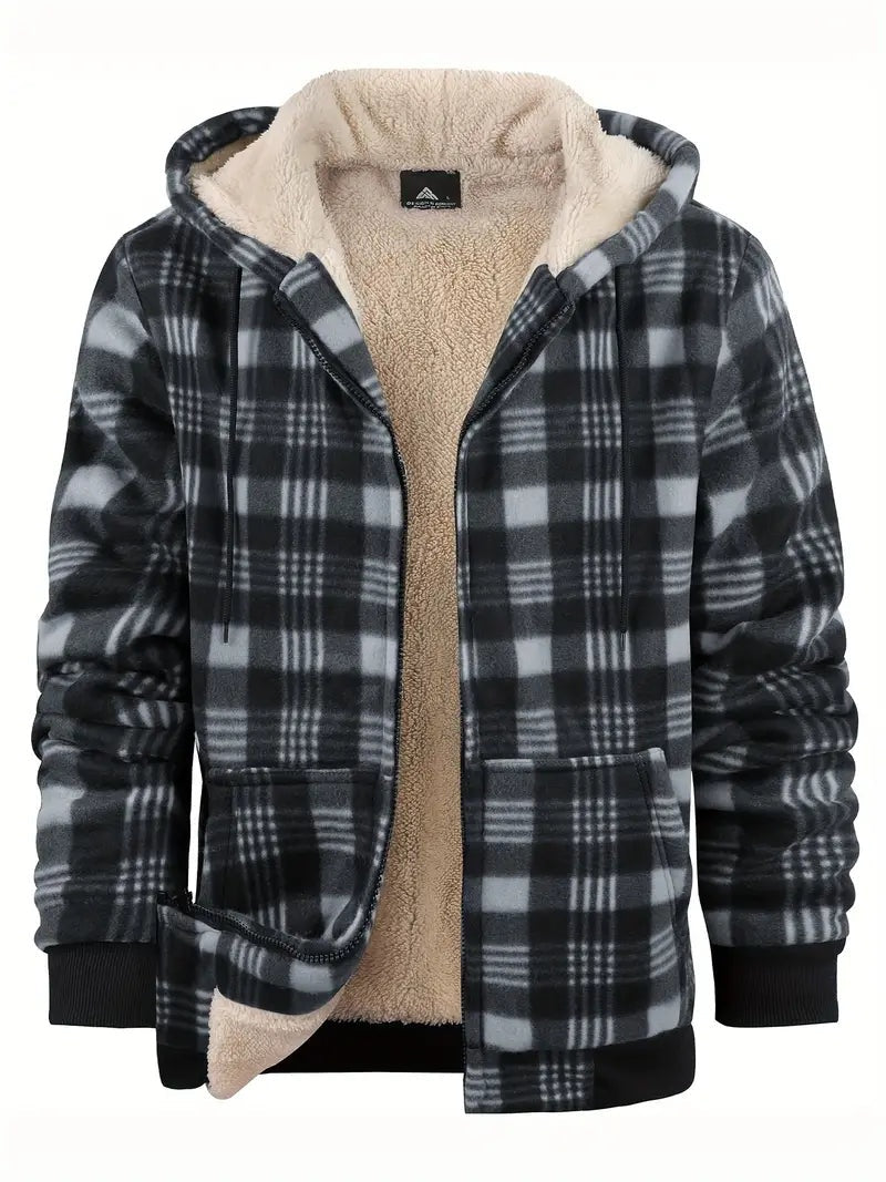Men's Plaid Sherpa Jacket Hooded Winter Flannel