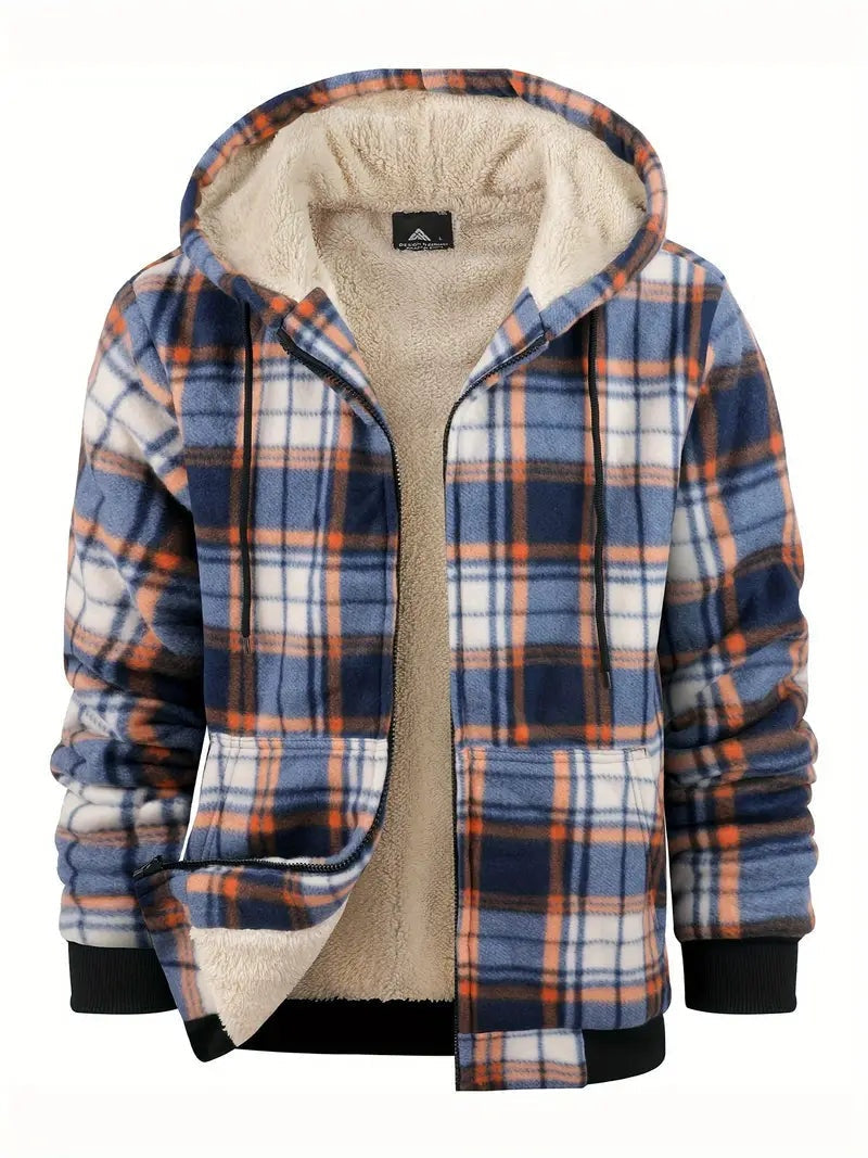 Men's Plaid Sherpa Jacket Hooded Winter Flannel