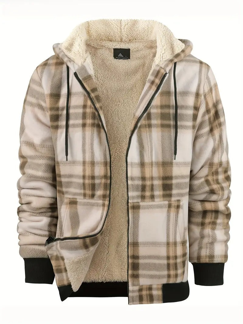 Men's Plaid Sherpa Jacket Hooded Winter Flannel