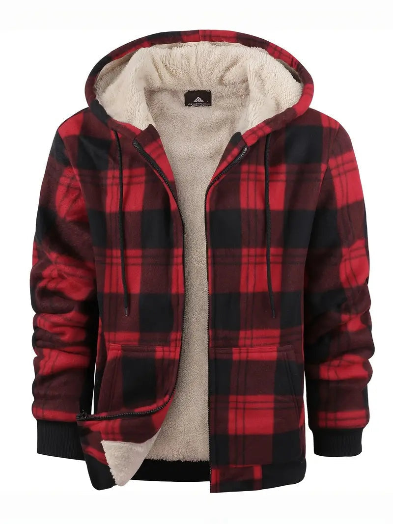 Men's Plaid Sherpa Jacket Hooded Winter Flannel