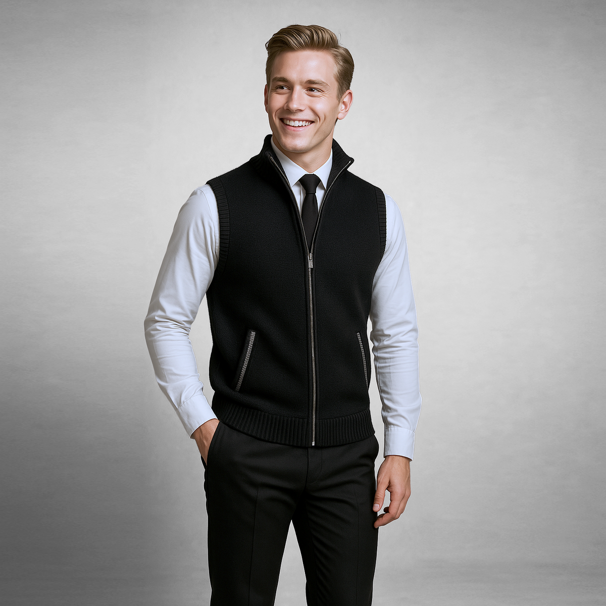Maxwell | Men's Zip Up Sweater Vest Knit High Collar
