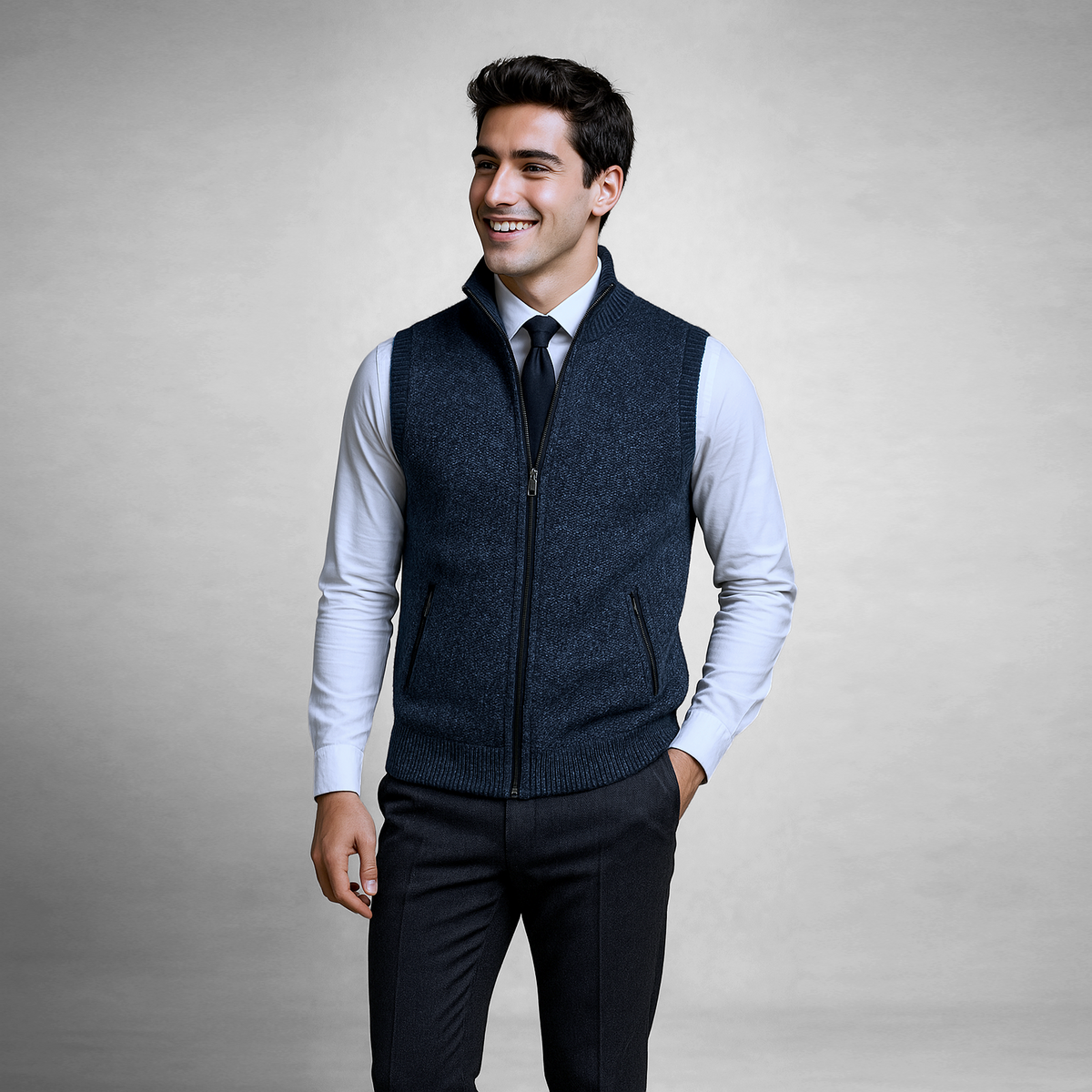 Maxwell | Men's Zip Up Sweater Vest Knit High Collar