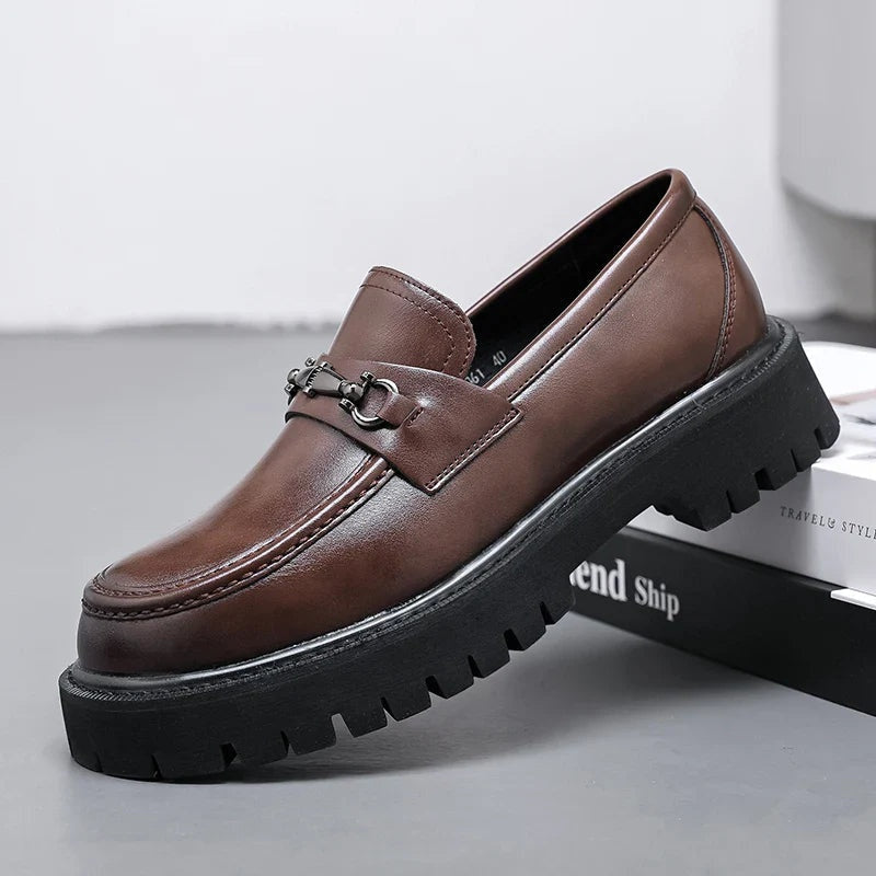 Byron | Men's Leather Platform Loafers Metal Buckle