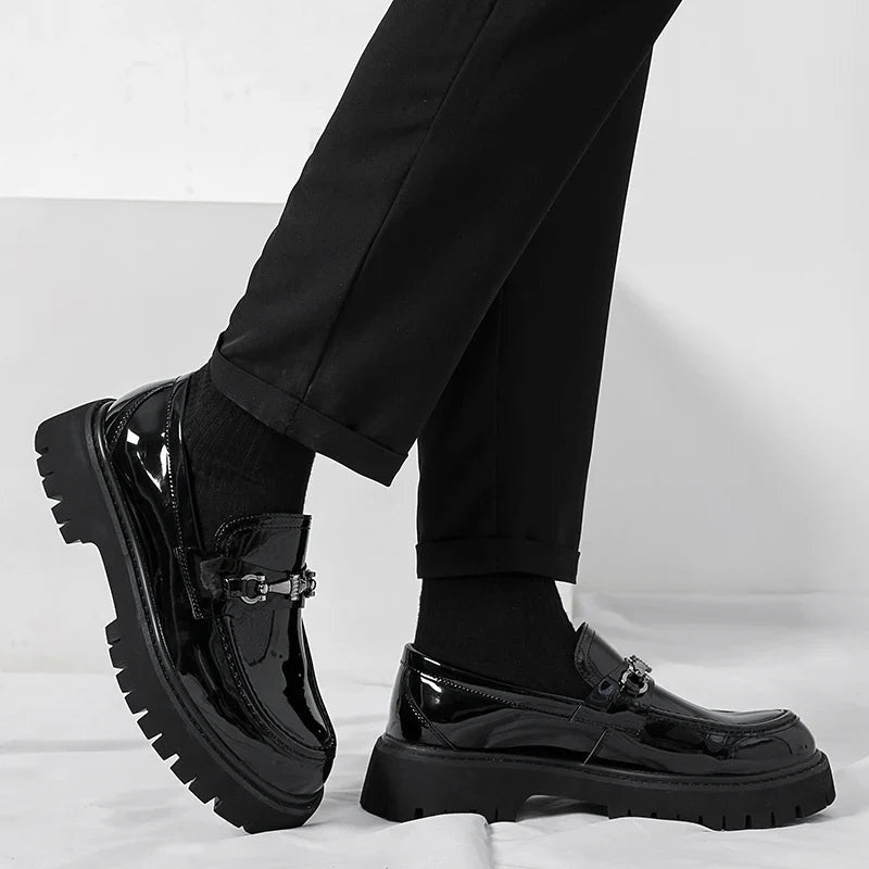 Byron | Men's Leather Platform Loafers Metal Buckle