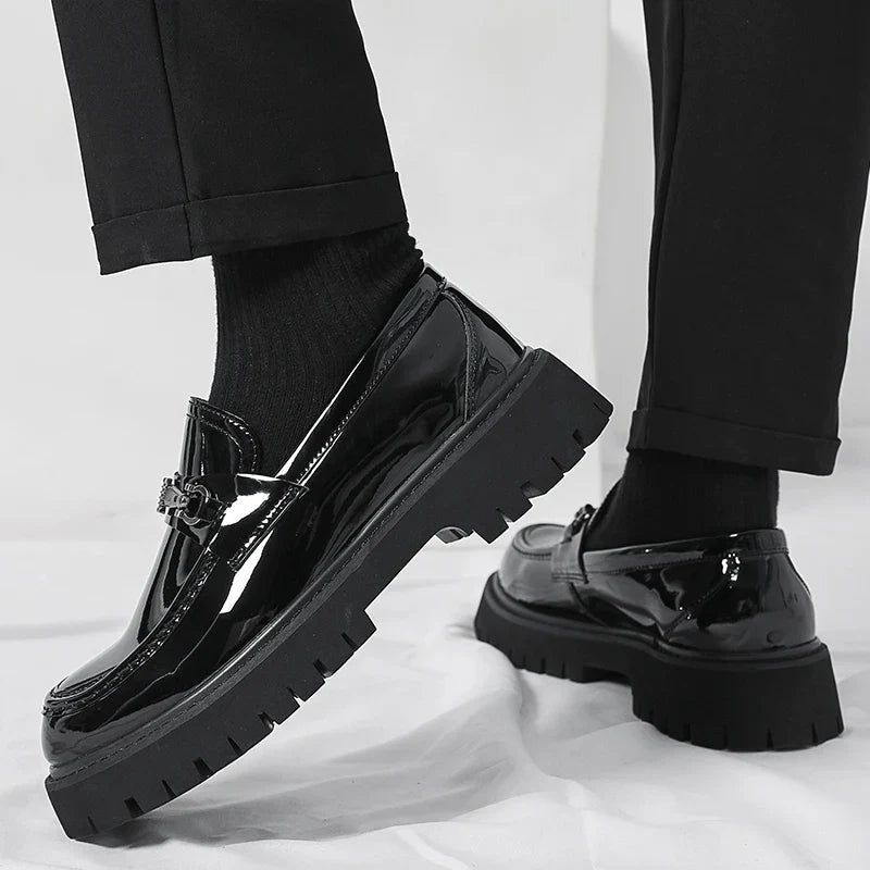 Byron | Men's Leather Platform Loafers Metal Buckle