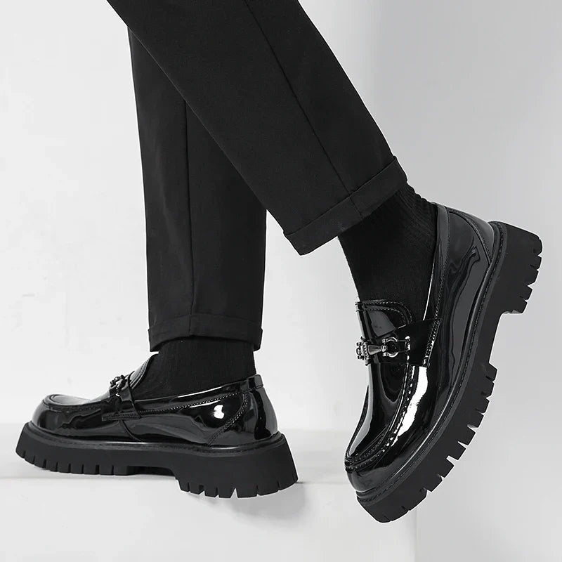 Byron | Men's Leather Platform Loafers Metal Buckle