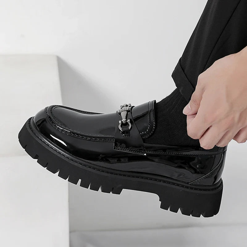 Byron | Men's Leather Platform Loafers Metal Buckle