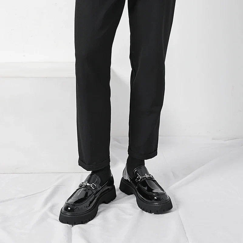 Byron | Men's Leather Platform Loafers Metal Buckle