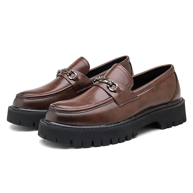 Byron | Men's Leather Platform Loafers Metal Buckle