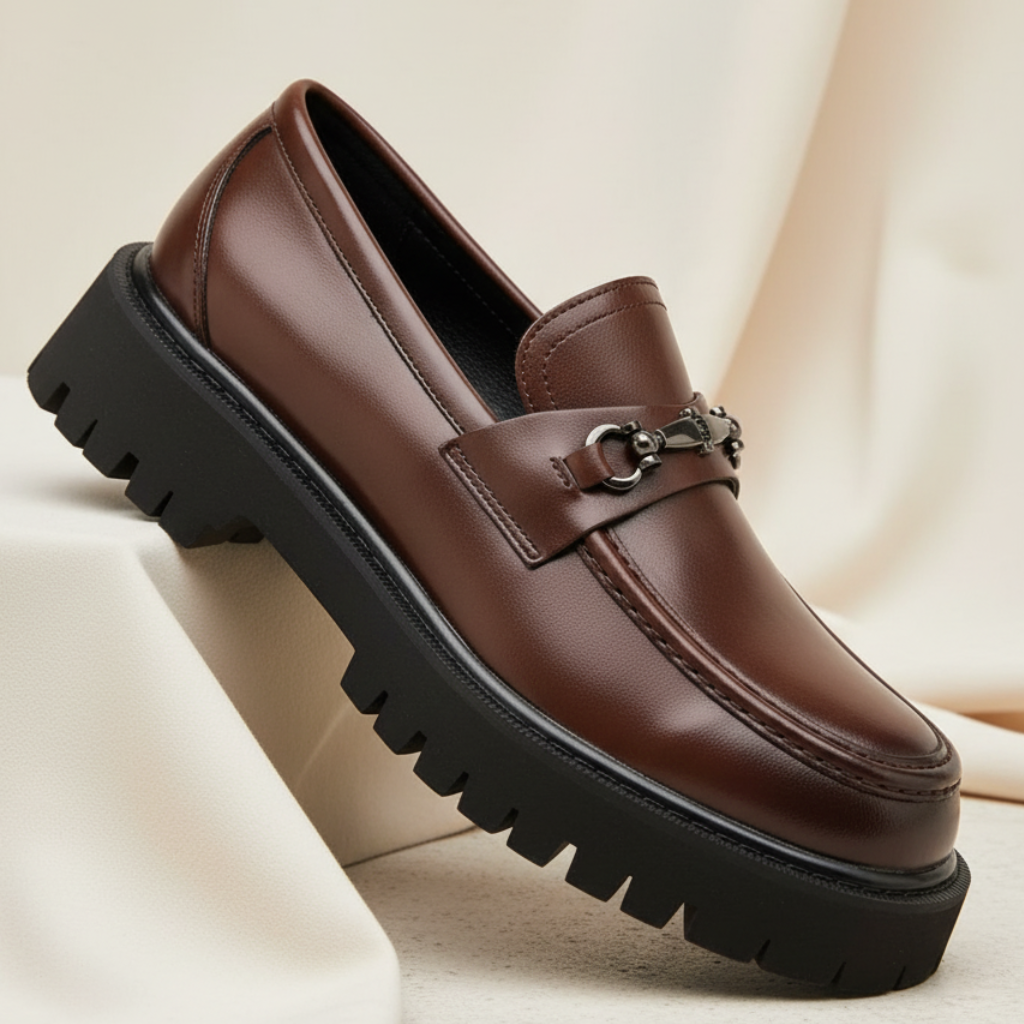 Byron | Men's Leather Platform Loafers Metal Buckle