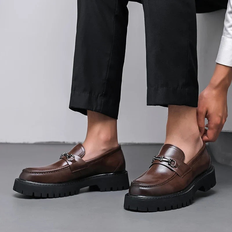 Byron | Men's Leather Platform Loafers Metal Buckle