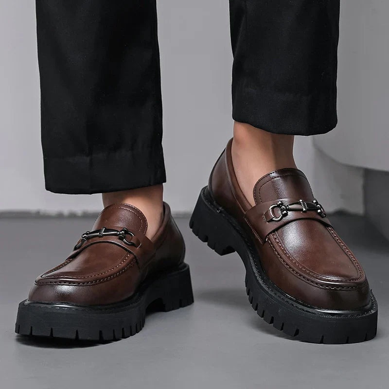 Byron | Men's Leather Platform Loafers Metal Buckle