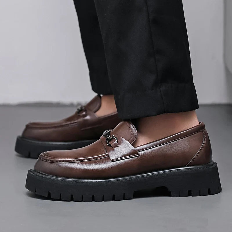 Byron | Men's Leather Platform Loafers Metal Buckle