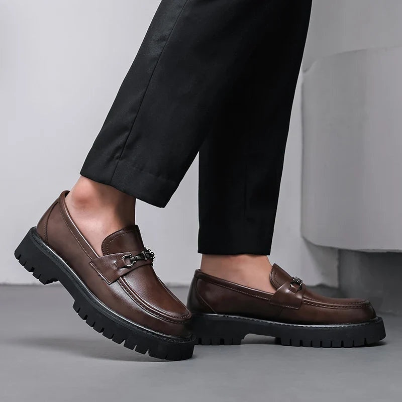 Byron | Men's Leather Platform Loafers Metal Buckle