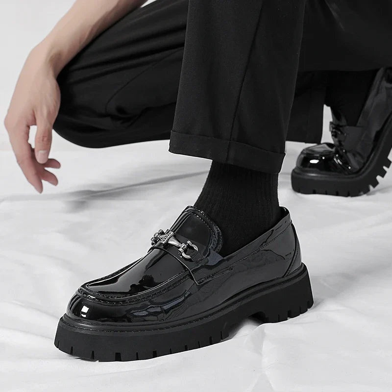 Byron | Men's Leather Platform Loafers Metal Buckle