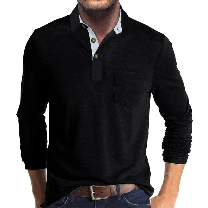 Harvey | Men's Long Sleeve Polo Collared Chest Pocket