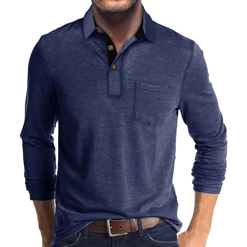 Harvey | Men's Long Sleeve Polo Collared Chest Pocket