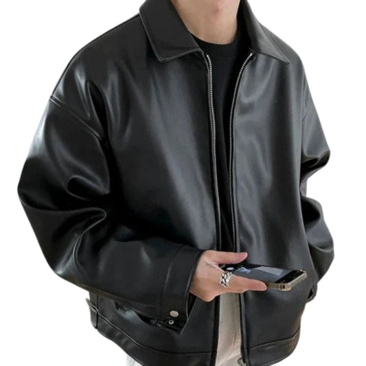 Grant | Men's Oversized Faux Leather Jacket Biker Zip Up