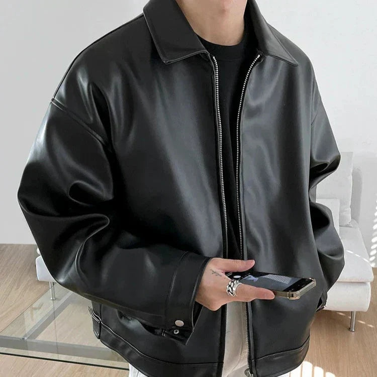 Grant | Men's Oversized Faux Leather Jacket Biker Zip Up