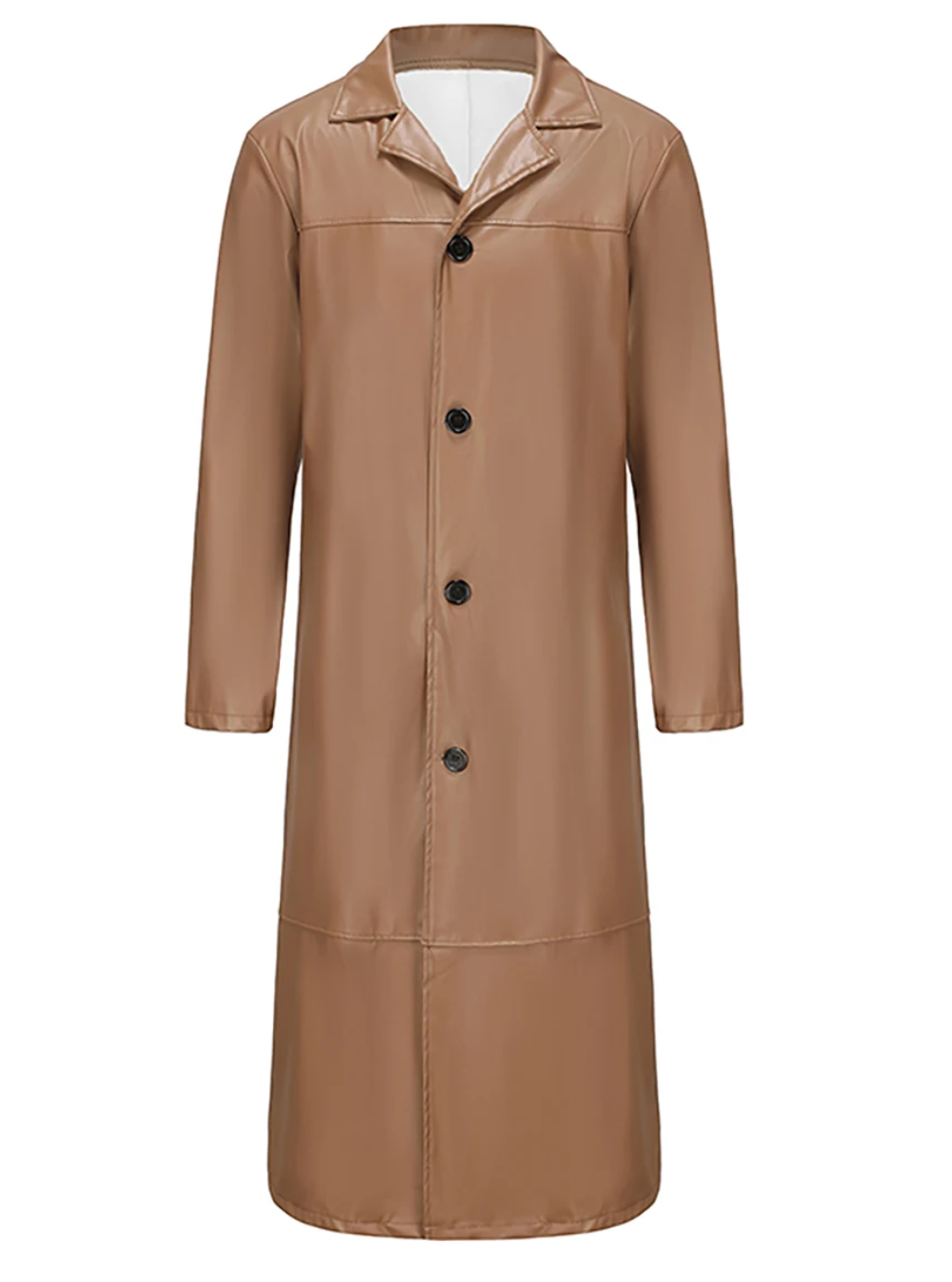 Men's Long Leather Trench Coat Lapel Collar
