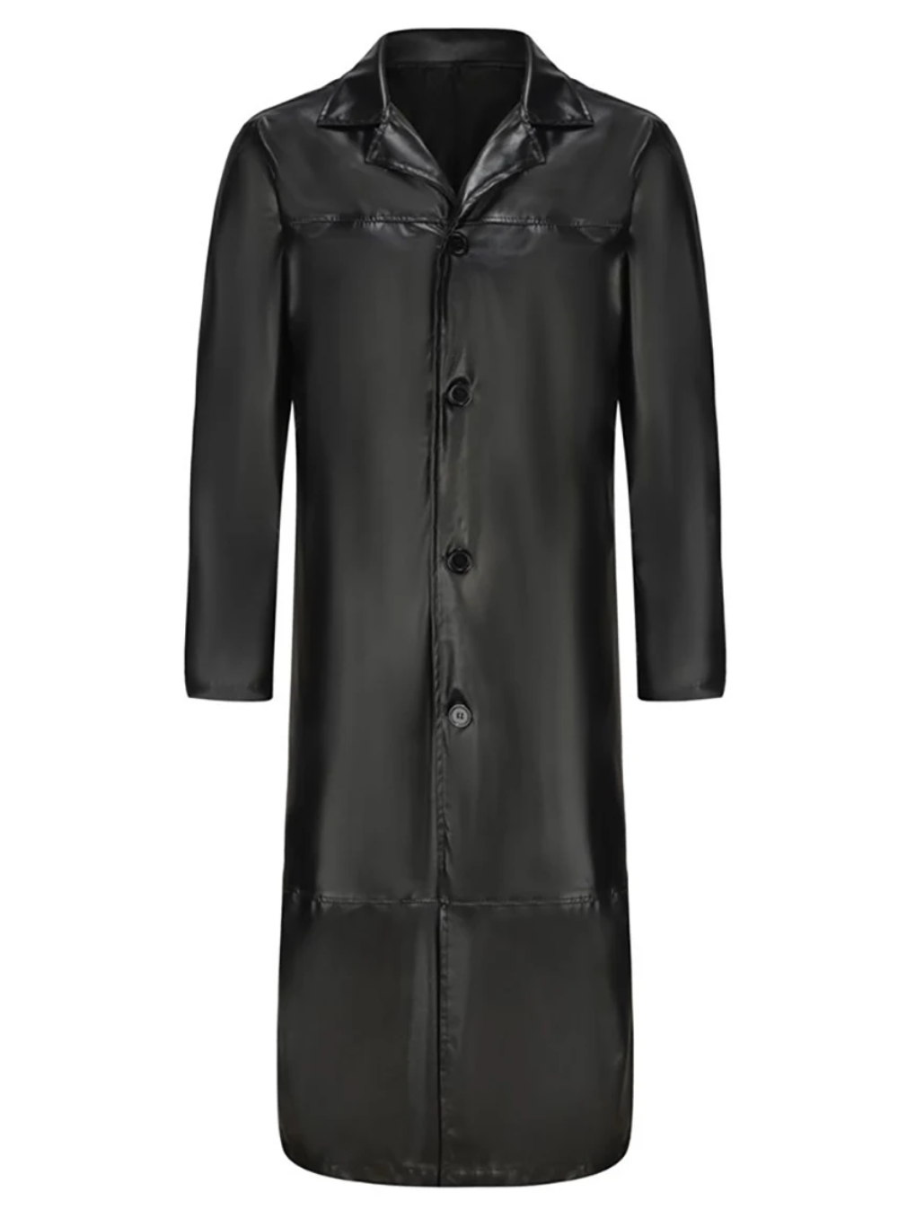 Men's Long Leather Trench Coat Lapel Collar