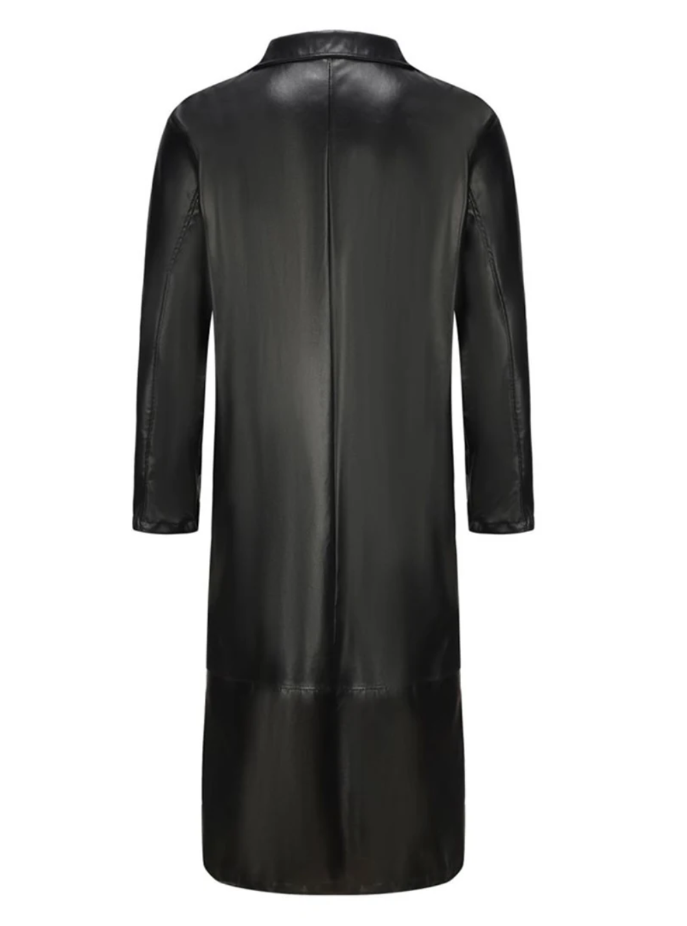 Men's Long Leather Trench Coat Lapel Collar