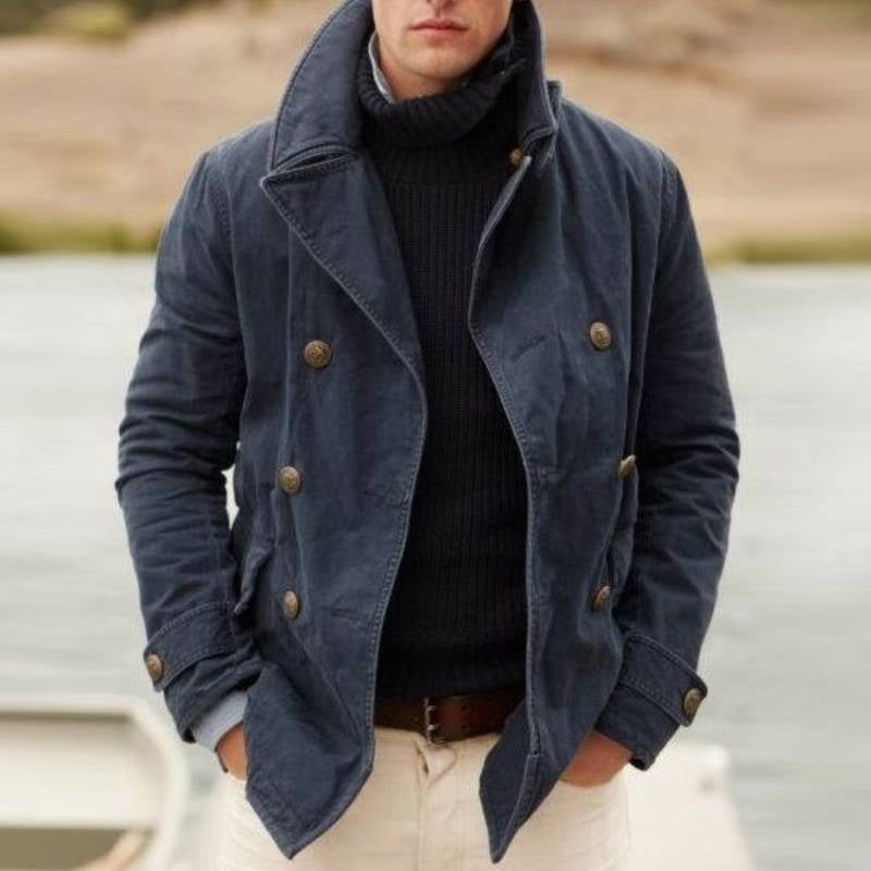 Men's Cotton Blend Peacoat Double Breasted Stand Collar