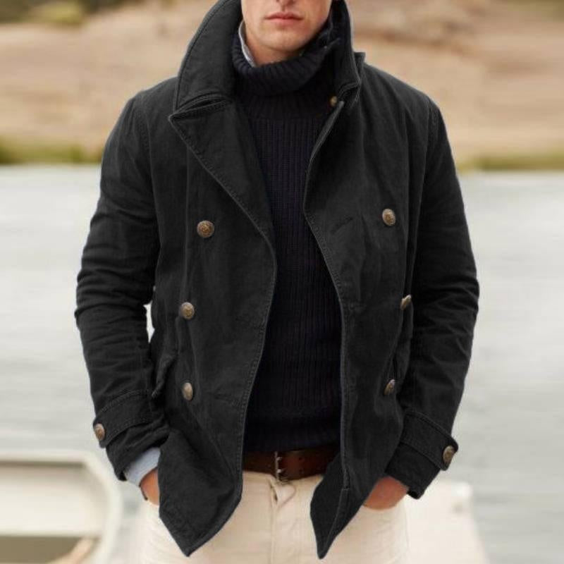 Men's Cotton Blend Peacoat Double Breasted Stand Collar