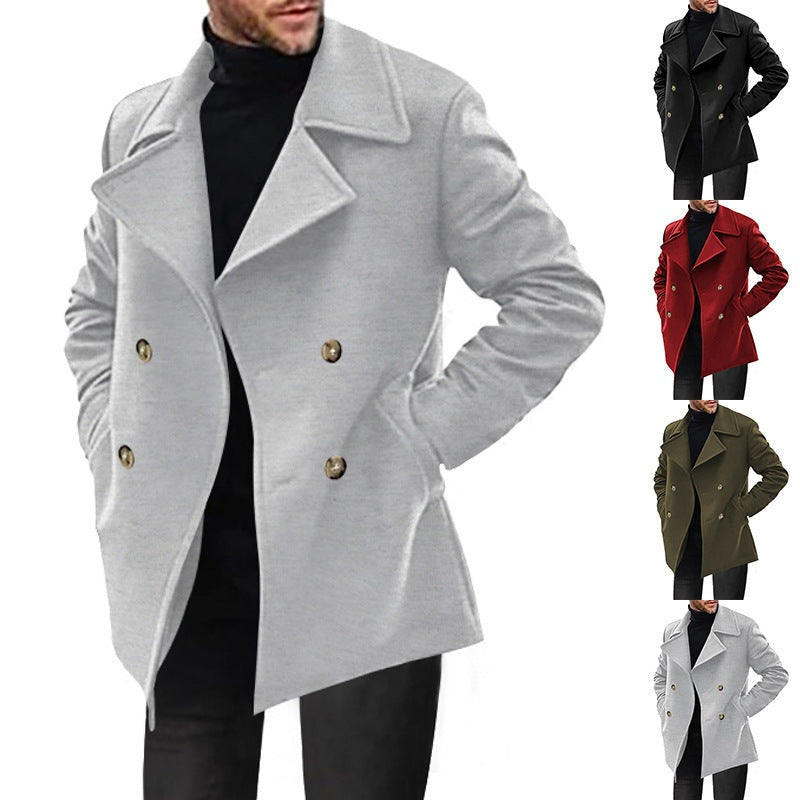 Men's Double Breasted Wool Blend Winter Coat Classic Lapel