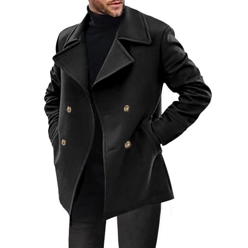 Men's Double Breasted Wool Blend Winter Coat Classic Lapel