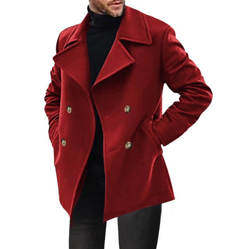 Men's Double Breasted Wool Blend Winter Coat Classic Lapel