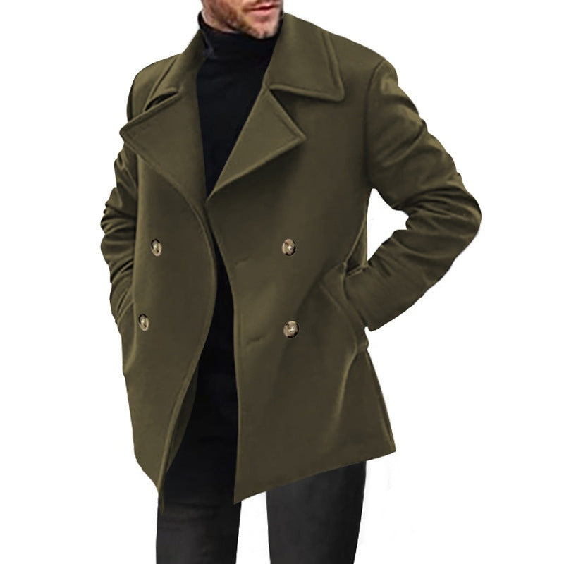 Men's Double Breasted Wool Blend Winter Coat Classic Lapel