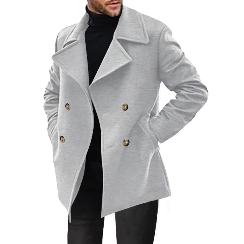 Men's Double Breasted Wool Blend Winter Coat Classic Lapel