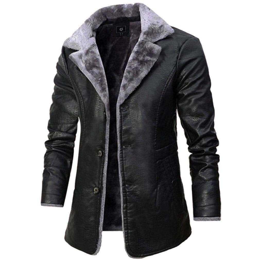 Men's Faux Leather Winter Jacket Sherpa Lined Long